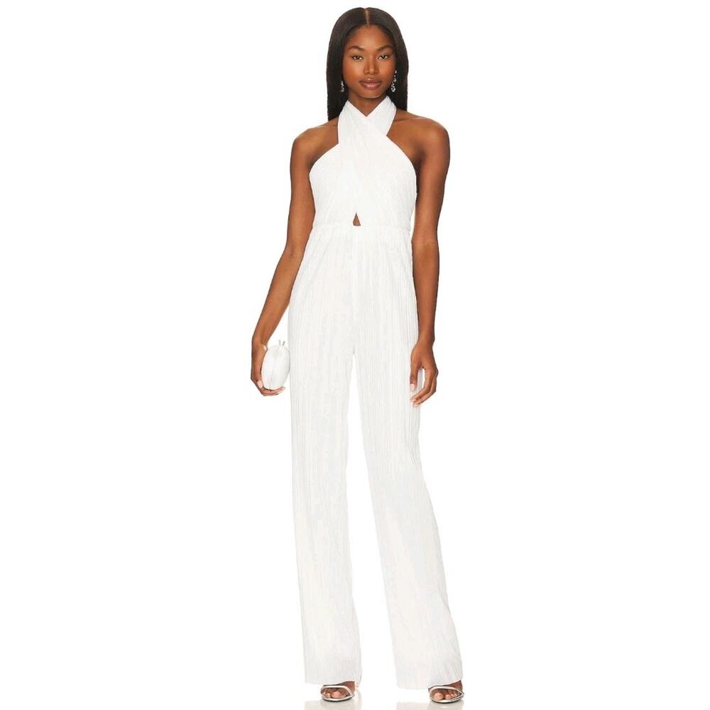 NWT Amanda Uprichard Rivera White Pants Halter Jumpsuit Pleated Flowy Small
